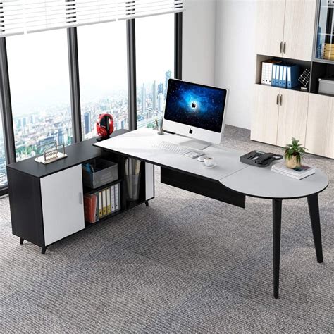 tribesigns    shaped executive office desk    storage