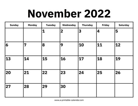 november  calendars printable calendar