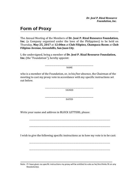 printable blank proxy form template