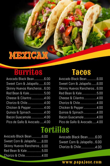 mexican food menu template postermywall