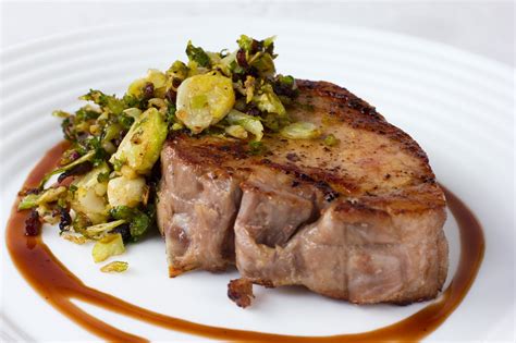 smoked pork chop  shredded brussle sprouts  single gourmand