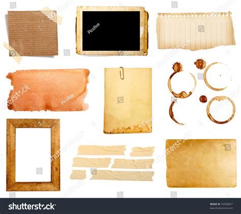 collection   grunge paper pieces  white background