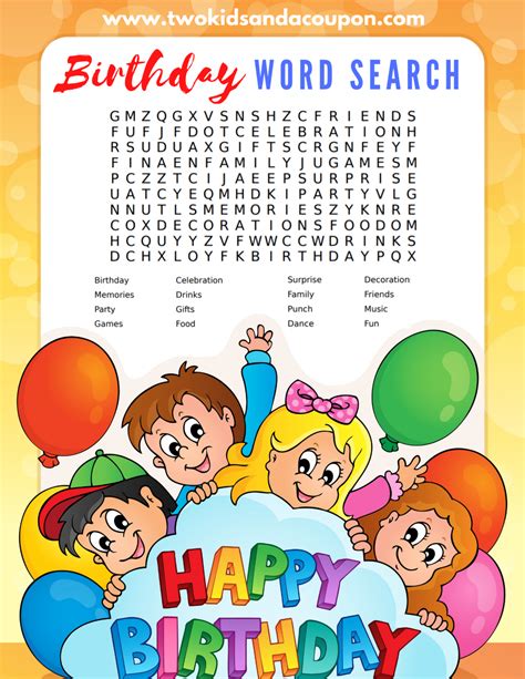 printable birthday word search  kids allfreekidscraftscom