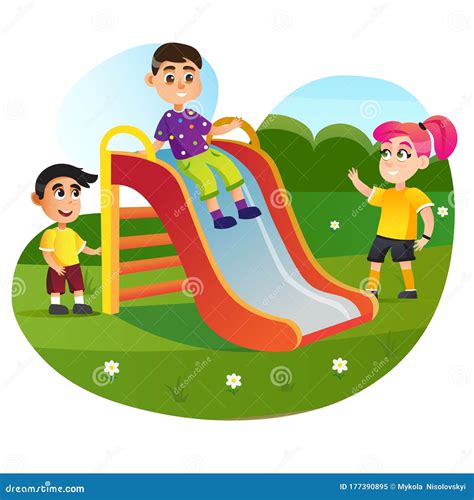 happy cartoon children play  playground  stock vector