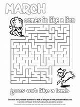 Lion Lamb Maze March Coloring Pages Printable Kids Puzzles Word Search Activities Sheets Printables Spring Kindergarten Crafts Print Printables4kids Games sketch template