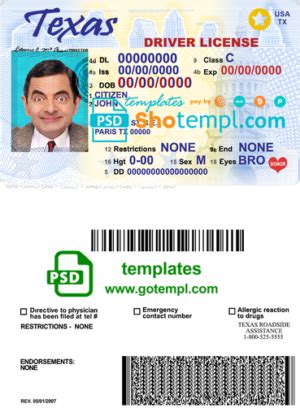 usa texas driving license template  psd format