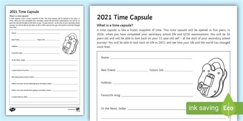 transition time capsule worksheet worksheet
