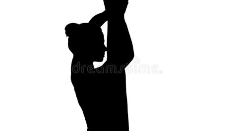 silhouette young woman show perfect split stock photo image