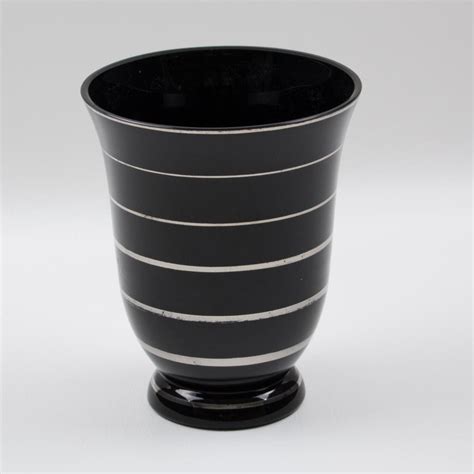 Art Deco 1930s Silver Overlay Black Glass Vase At 1stdibs