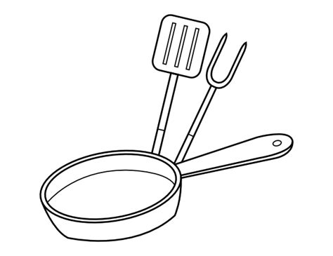 printable cooking pan  utensils coloring page