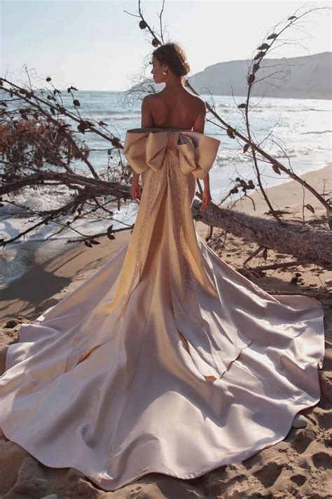 beach formal gown strapless abendkleider custom   shoulder mermaid evening gowns huge bow