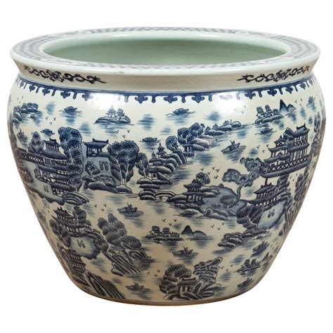 large chinese blue  white ceramic planter  architectures  landscapes  sale