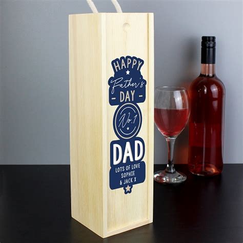 Personalised Happy Fathers Day No 1 Dad Wooden Wine Bottle Box – Budleys