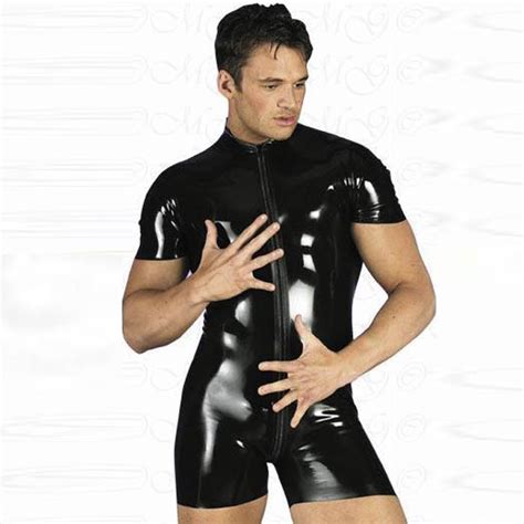 Homens Sexy Couro Pvc Clubwear Couro Wrestling Bodysuit Macac茫o Collant