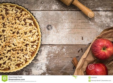preparation  apple crumble pie stock image image  dough cooking