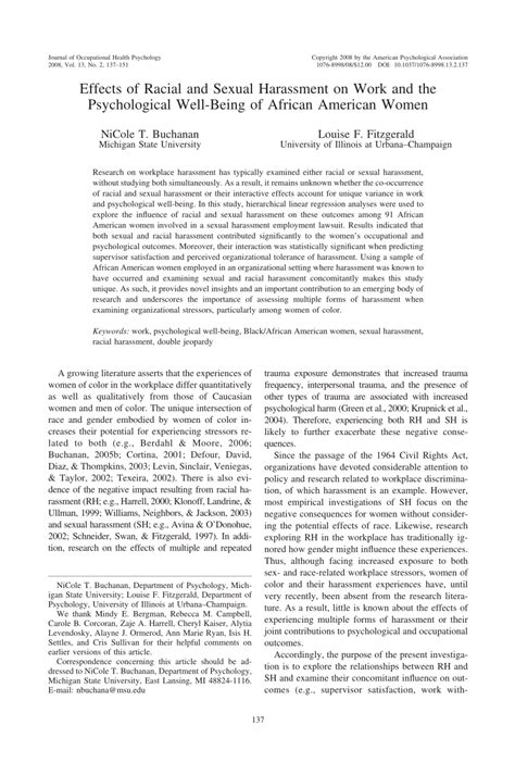 pdf effects of racial and sexual harassment on work and the psychological well being of
