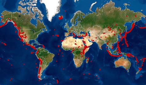 volcanoes world map world  maps