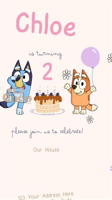bluey birthday party invitation digital template birthday party
