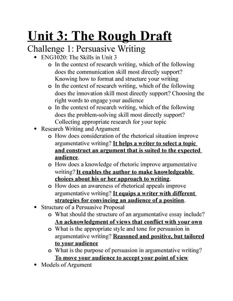 unit  notes unit   rough draft challenge  persuasive writing