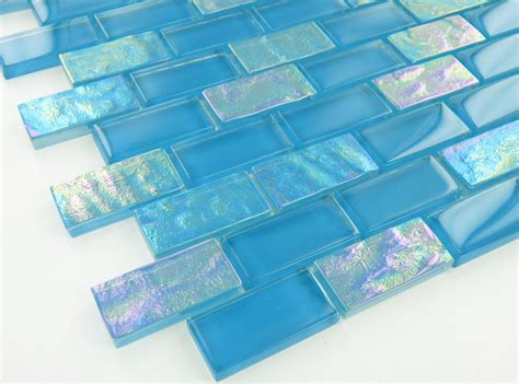 Breeze 7 8 X 1 7 8 Blue Glossy And Iridescent Glass Tile
