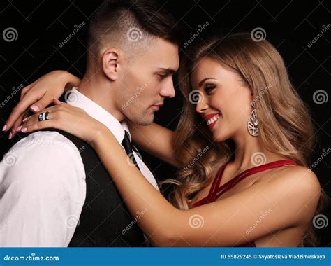 Love Story Beatiful Couple Gorgeous Blond Woman And Handsome Man