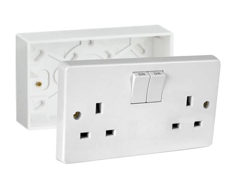 buy  double white switched socket double surface mm pattress box  gang set electrical