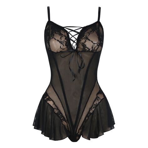 sexy black sheer floral lace and mesh low cut stretchy