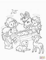 Coloring Pages Nativity Scene Angels Animals Cute Printable Colouring Precious Moments Para Angel Shepherds Color Search Animal Adult Jesus Christmas sketch template