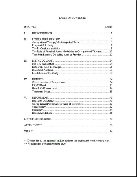appendix  sample page   table  contents