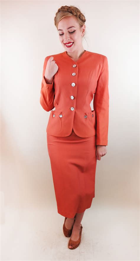 Unusual Coral Skirt Suit 1940s Coral Skirt Skirt Suit Fashion