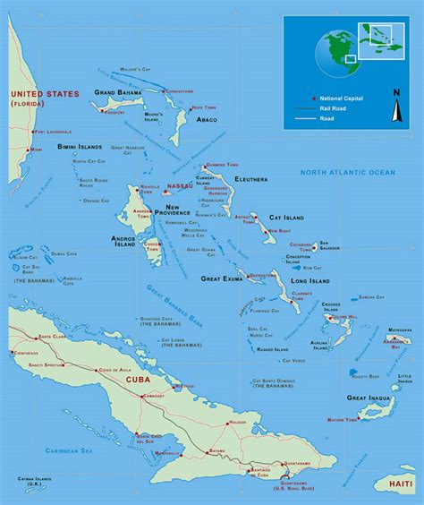 detailed political map  bahamas  roads railroads  major