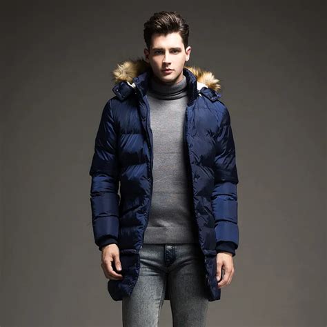 envmenst brand design  long winter  jacket men fur hood