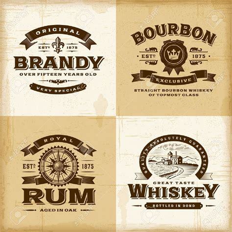 vintage alcohol labels set stock vector whiskey label whisky