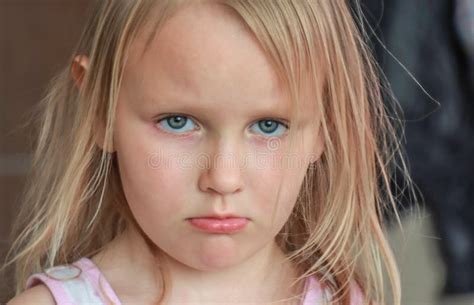 Portrait Of A Five Year Old Girl Blonde Sweet Pretty Offended
