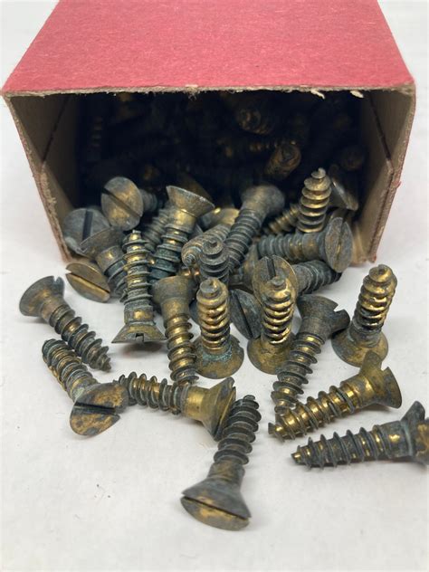 9 X 3 4 Vintage National Lock Brass Screws 24 Slotted Flat Head Wood
