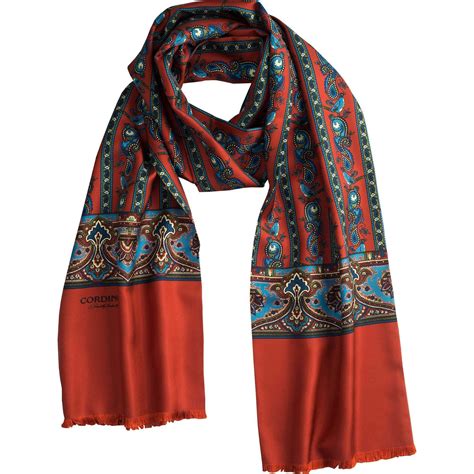 orange english pheasant silk scarf mens country clothing cordings