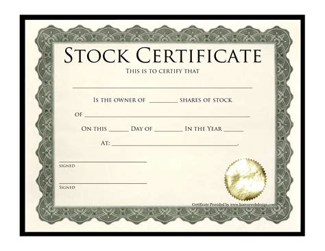 sample stock certificate  printable documents