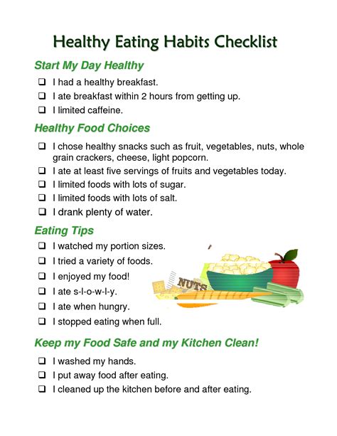 healthy eating habits checklist