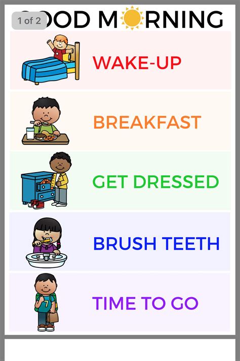 printable morning routine charts daily routine chart  kids images