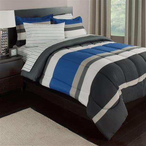 blue white gray stripes boys teen twin comforter set  piece bed   bag walmartcom