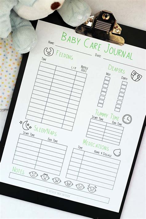 printable baby care log sunny day family