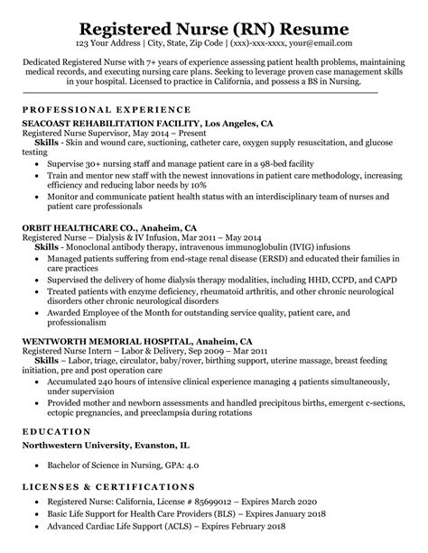 registered nurse rn resume sample tips resume companion