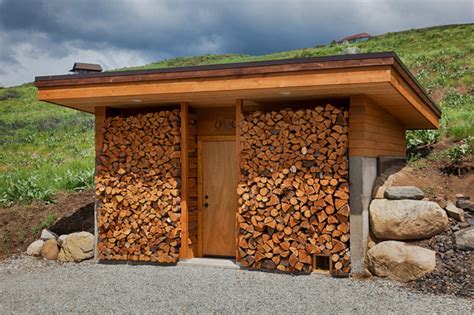 hillside home contemporary garage  shed