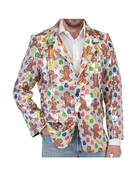 Sequin Gingerbread Man Ugly Christmas Suit Jacket