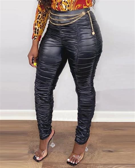 ruched high waist leather pu pants online discover hottest trend