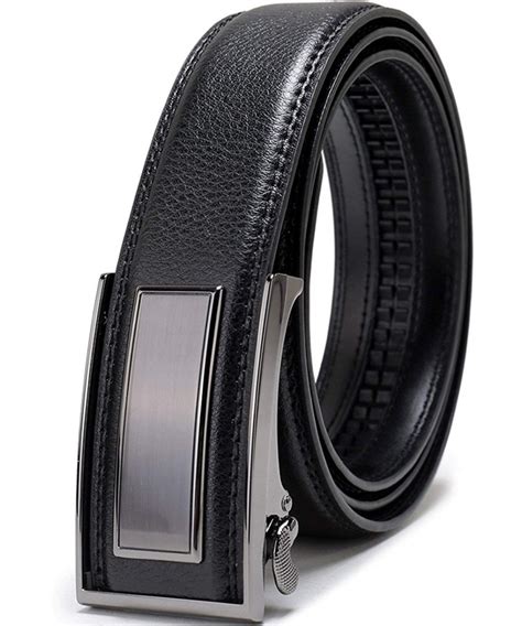 mens dress leather ratchet belt  nickel  automatic buckle
