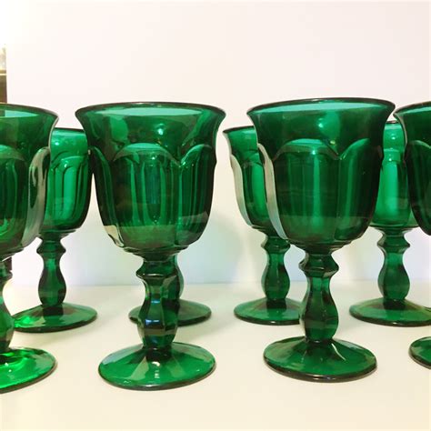Vintage Set Of 8 Emerald Green Thick Glass Wine Goblets In 2020