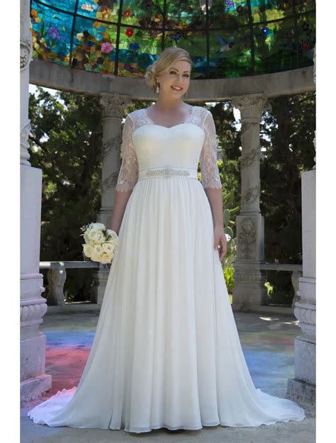 informal lace chiffon modest  size wedding dresses   sleeves
