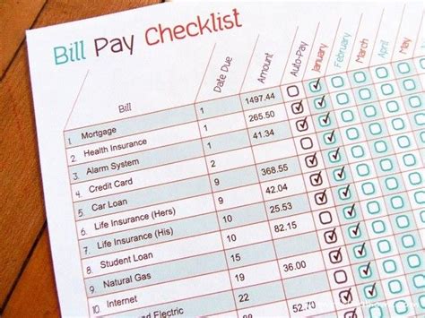 printable bill pay checklist paying bills budget printables bill