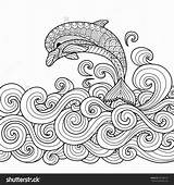 Dolphin Coloring Pages Adult Wave Ocean Drawing Line Hand Drawn Printable Water Getcolorings Getdrawings Paintingvalley Colorings sketch template